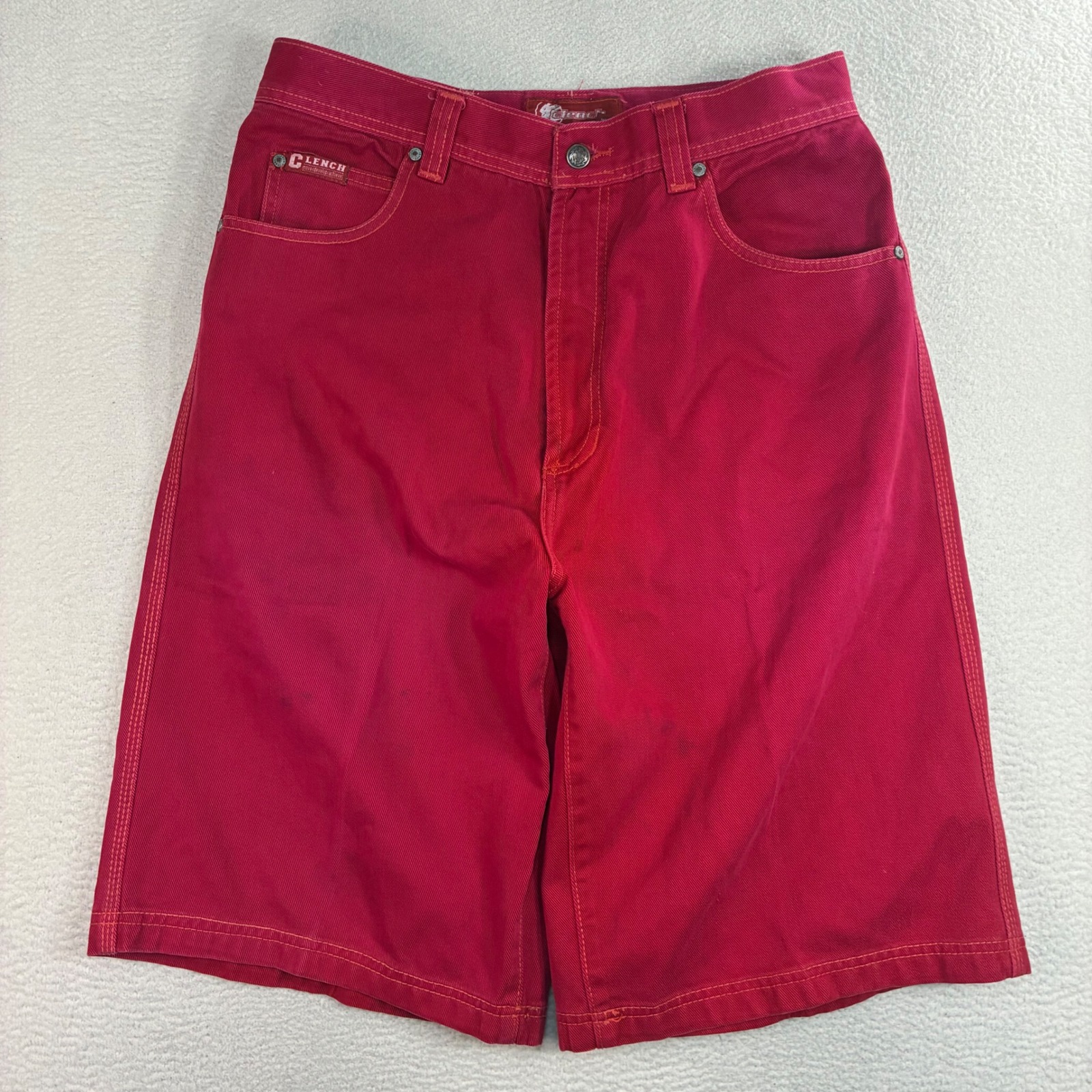 Y2k Clench Baggy Jorts Men 36x12 Red Jean Shorts Denim Skater Rockstar Summer